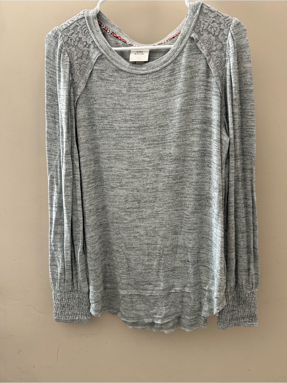 Knox Rose Heather Gray Lace-Shoulder Pullover
